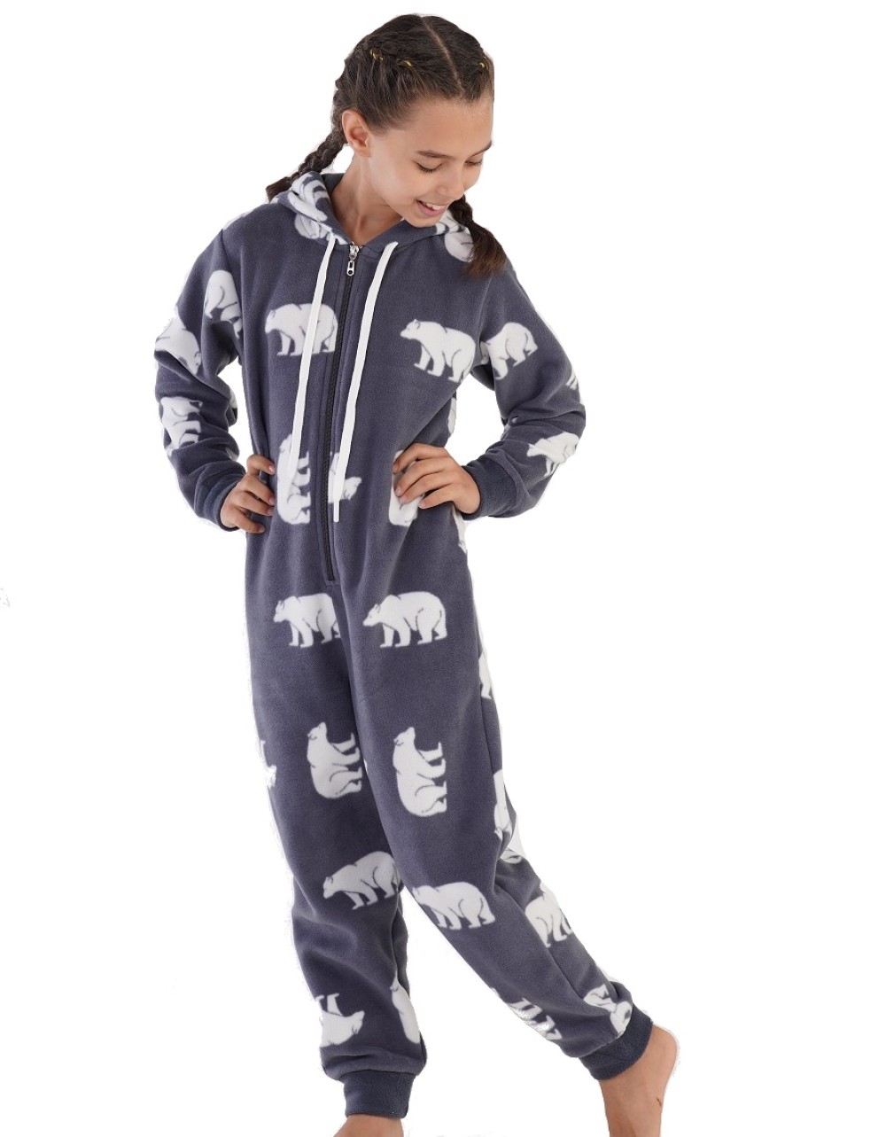 Overal dětský teplý UNISEX pro holky i kluky s kapucí a ledními medvědy 1T0446