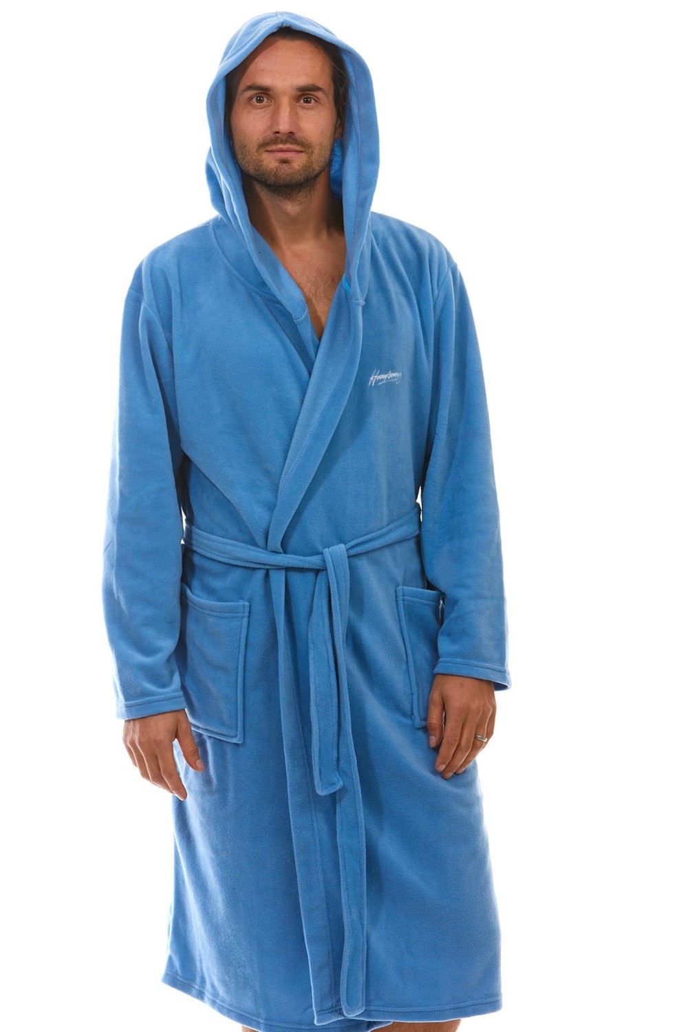 Modrý hřejivý župan pánský teplý fleece