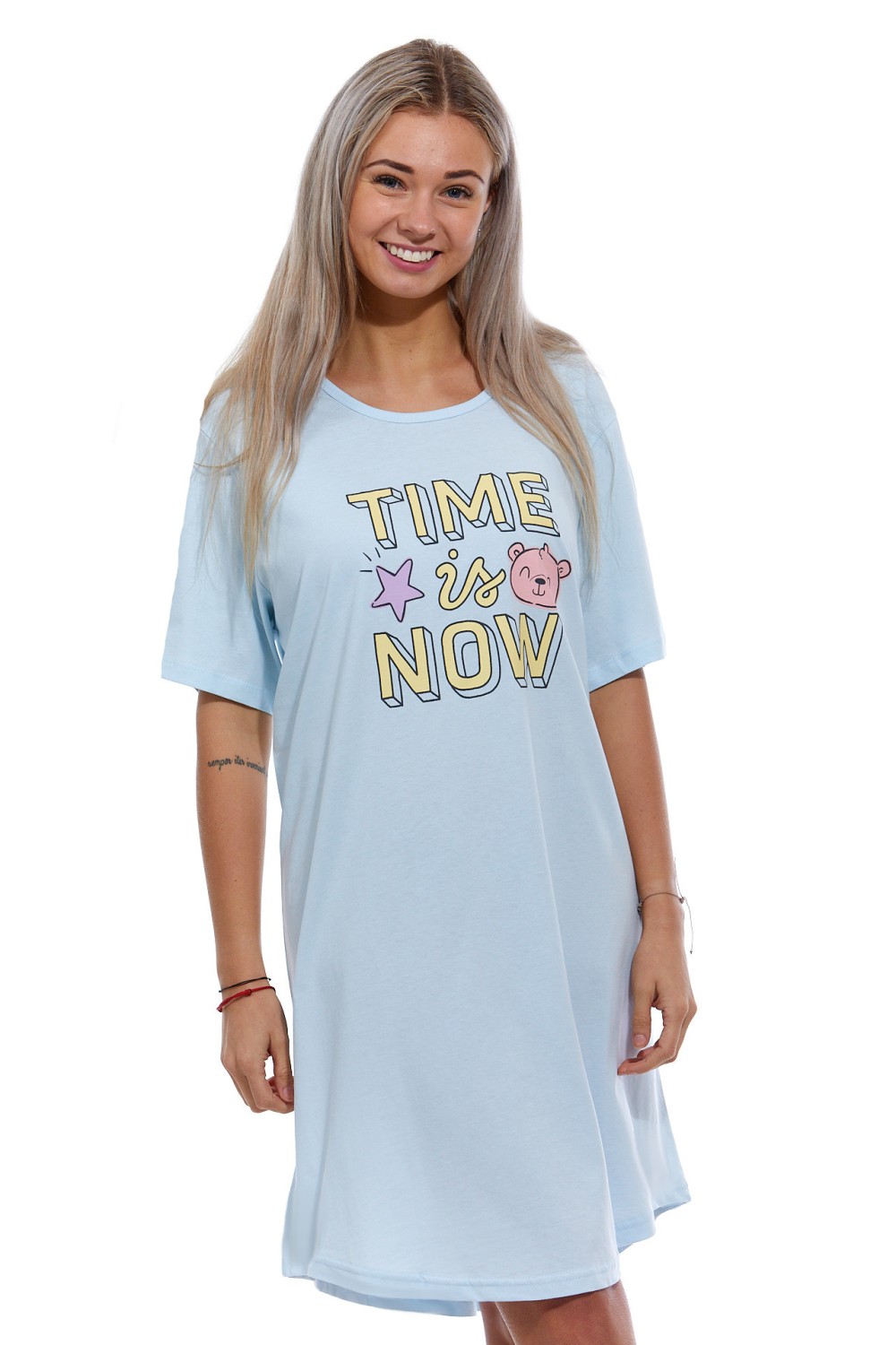 Světle modrá noční košilka pro plnoštíhlé ženy či dívky TIME IS NOW