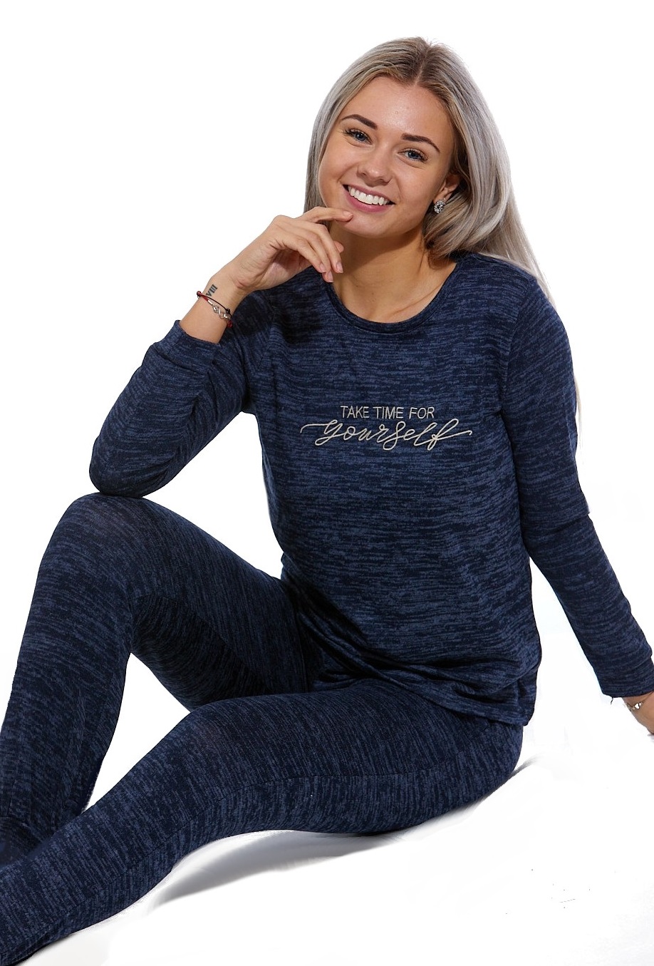 Riflově modré luxusní hřejivé dámské pyžamo YOURSELF 1B1891