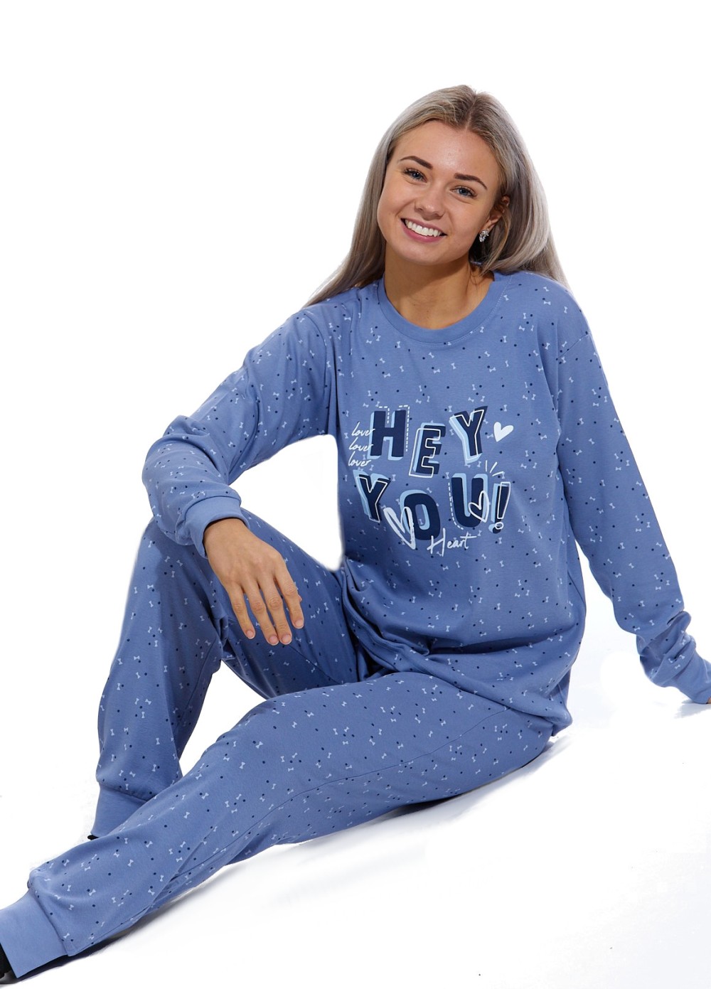 Modré pyžamo pro ženy či dívky HEY YOU Heart mašličkový vzor 1B1882