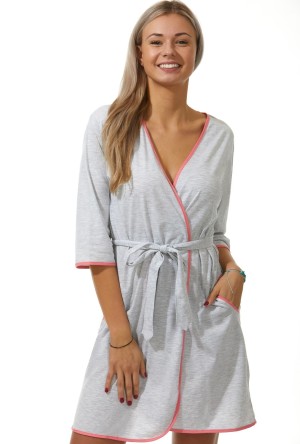  Šedý a růžově lemovaný lehký župan do porodnice na kojení 5XL-7XL