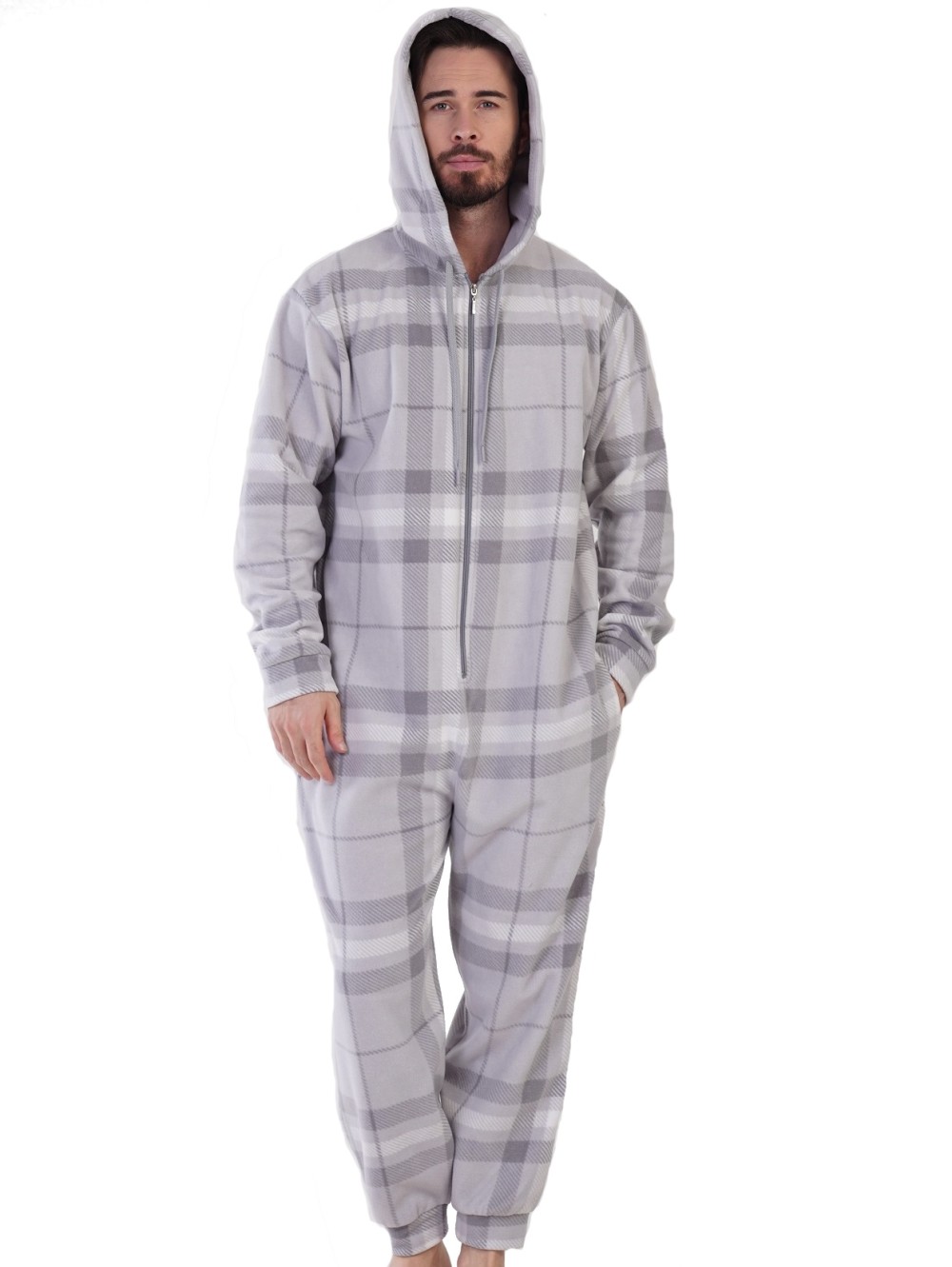 Šedý károvaný extra teplý hřejivý funkční OVERAL pro muže 1Z1647