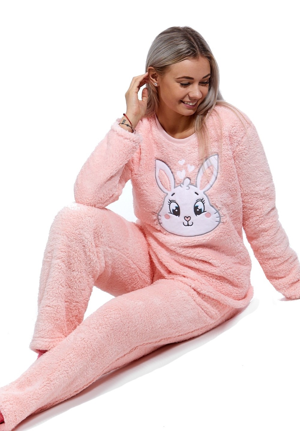 Růžové extra teplé huňaté pyžamo na zimu pro ženy BÍLÝ KRÁLÍČEK