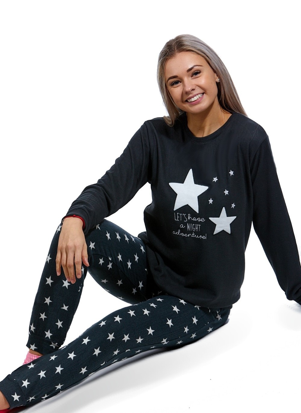  Šedé i bílé hvězdičkové hřejivé pyžamo pro ženy či dívky na zimu KRÁSNÉ SNY 1B1900