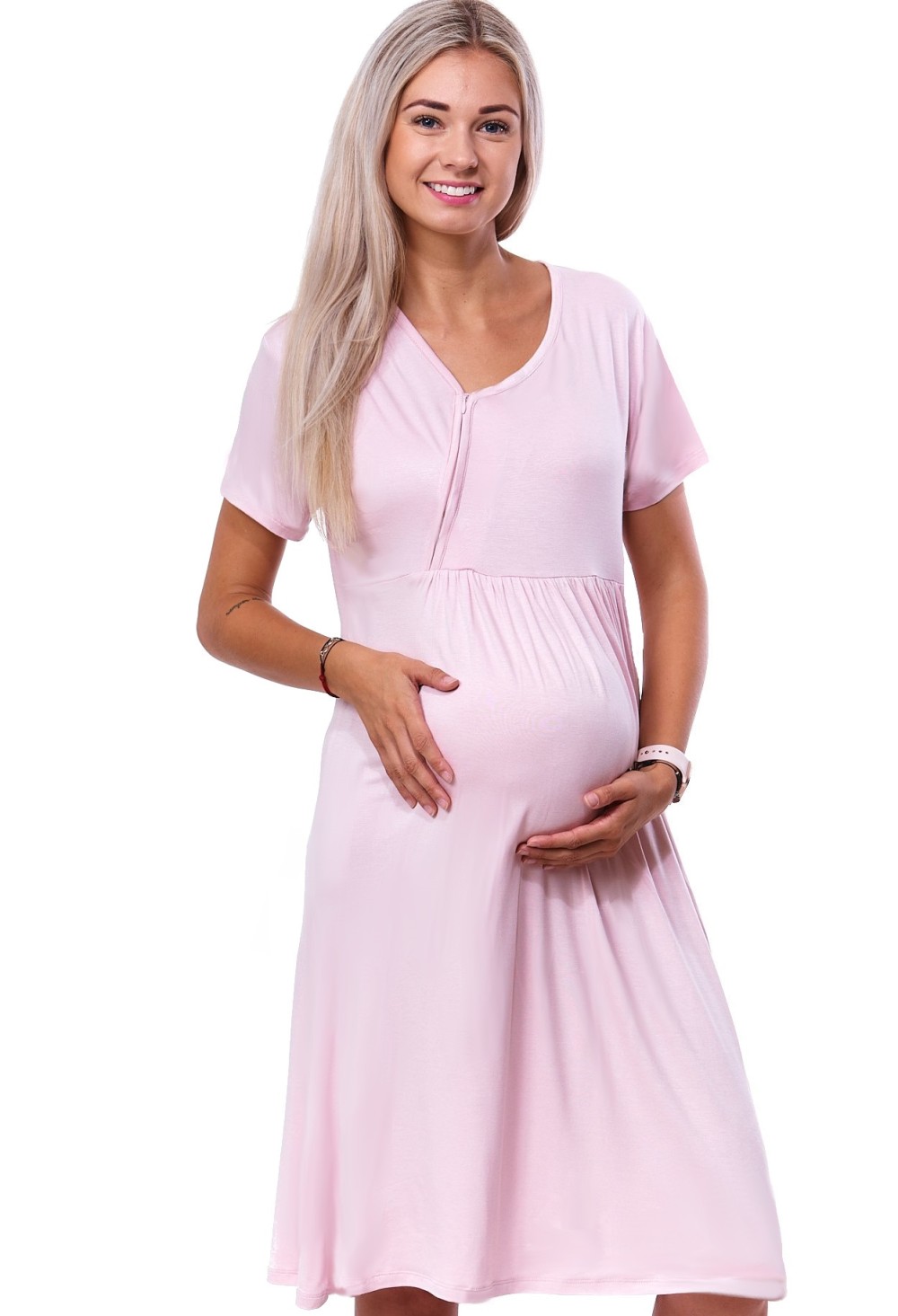 Růžová luxusní jemná těhotenská i kojící košilka na zip