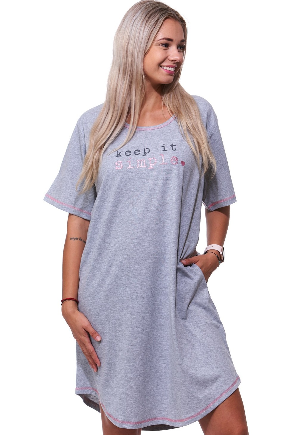 Šedá noční košilka s krátkými rukávy pro ženy či dívky Keep it Simple