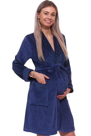 Tmavě modrý sametový hřejivý elegantní i těhotenský župan na kojení