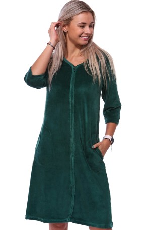 Zelený elegantní kojící župan do porodnice na zip ze sametu