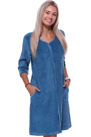 Modrý elegantní kojící župan do porodnice na zip ze sametu