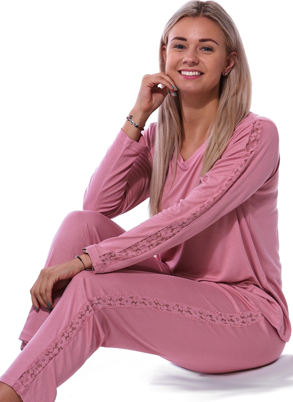Starorůžové jemné luxusní i elegantní s krajkou pyžamo pro ženy či dívky