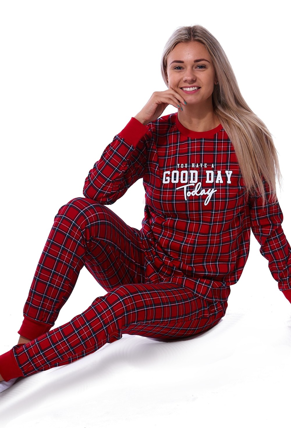 Červené kárované pyžamo pro ženy či dívky GOOD DAY Today