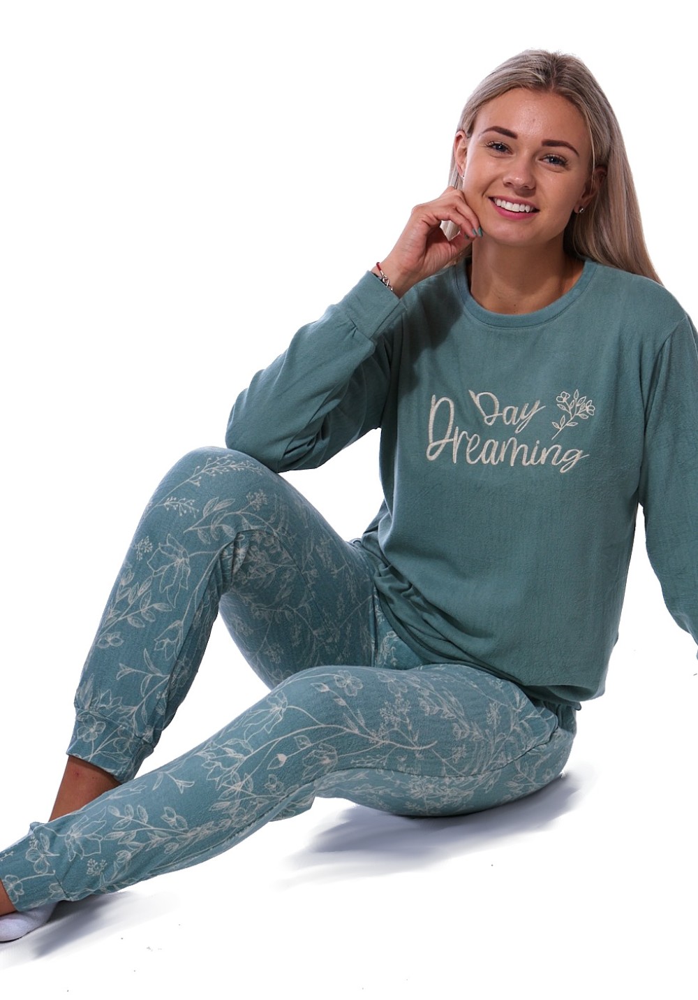 Zelené i šedé květinové TERMO pyžamo pro ženy či dívky Day Dreaming