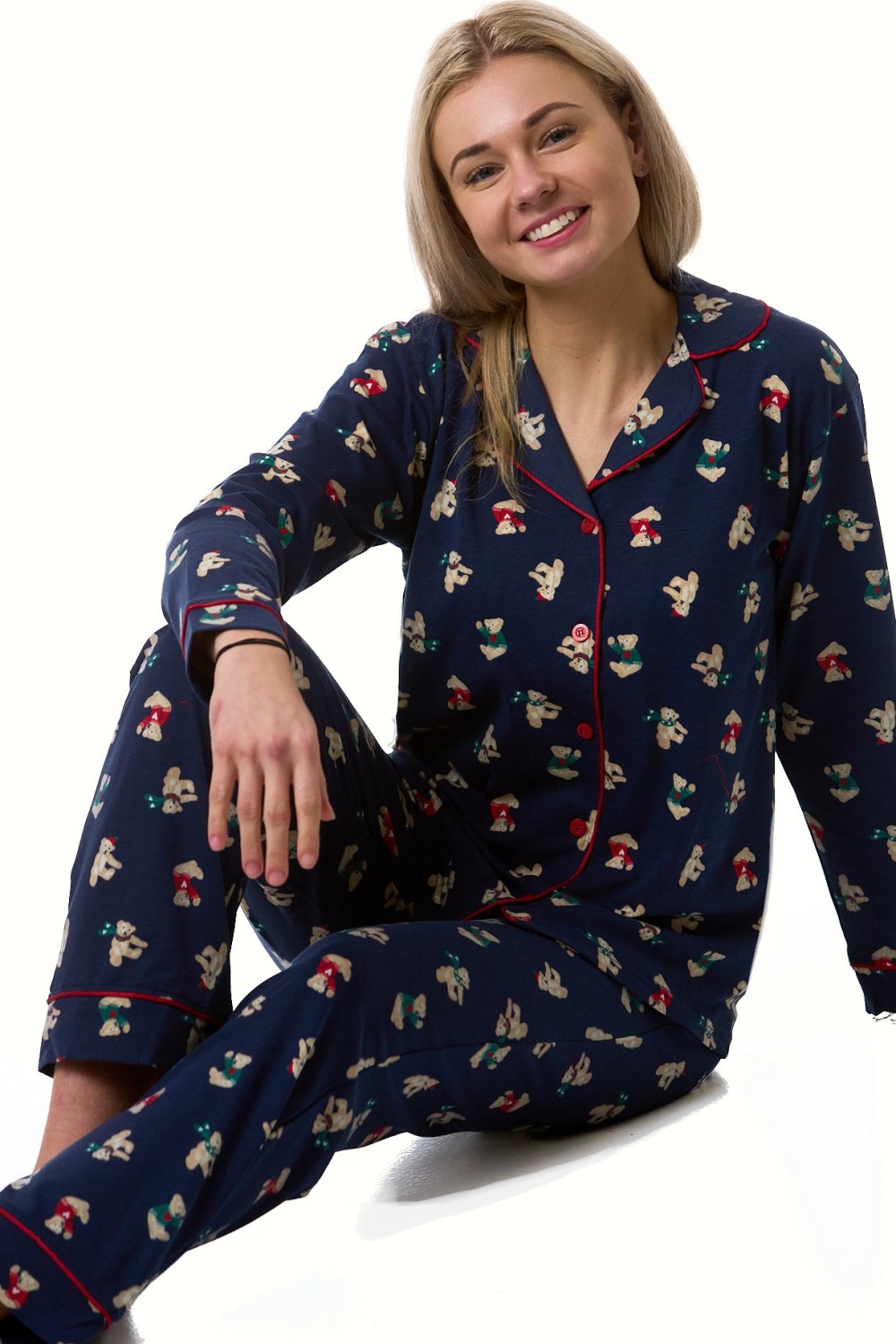 Pyžamo dámské měkké hřejivé modré vánoční medvídci