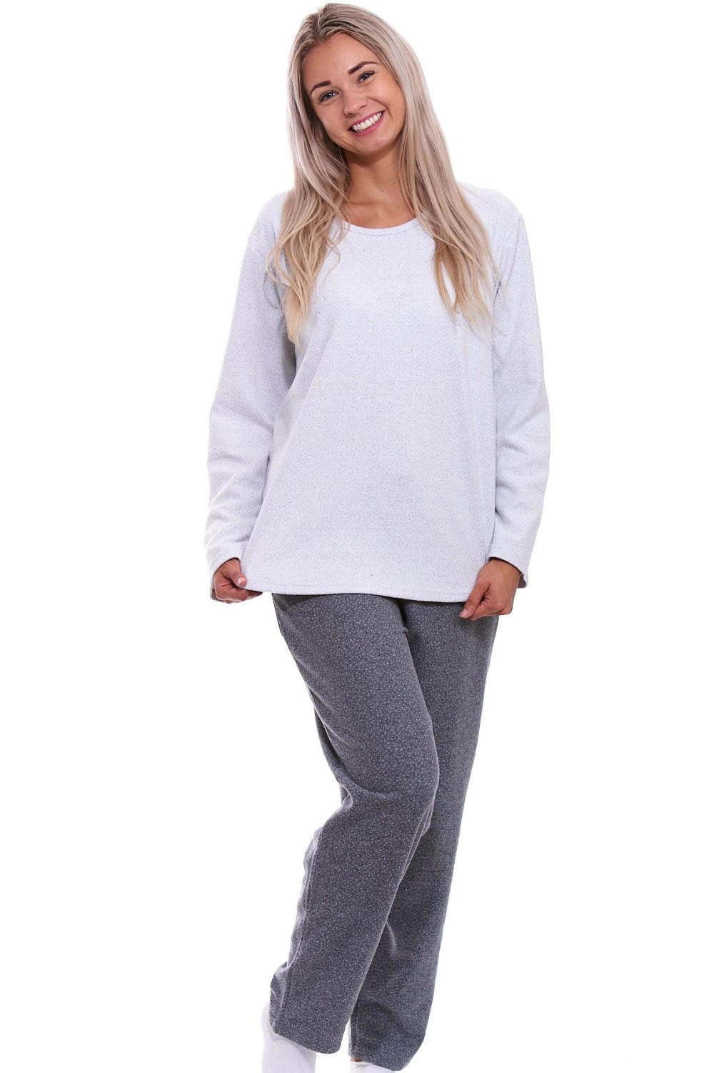 Šedé luxusní hřejivé dámské pyžamo s jemným vzorem peo plnoštíhlé ženy či dívky 5XL-7XL