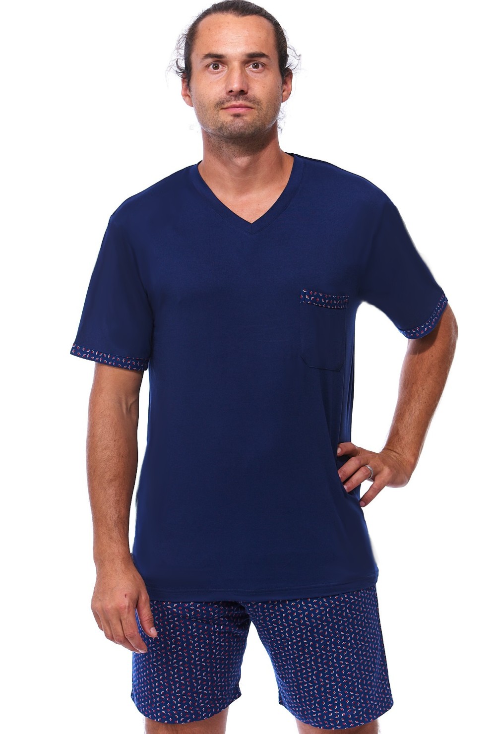 Modré pyžamo pro muže s kraťasy ARTEMIS z pružného přírodního materiálu - druhá kůže