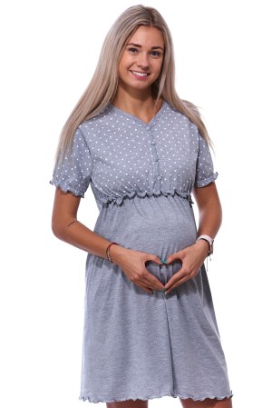 Šedá a bíle puntíkatá kojící a těhotenská noční košilka