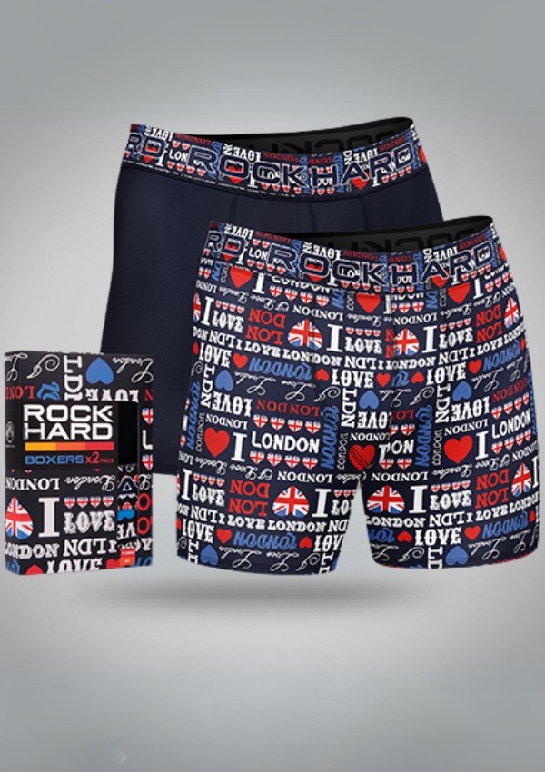 Pánské boxerky – sada 2 kusů V DÁRKOVÉ KRABIČCE ROCK HARD LONDON LOVE USA