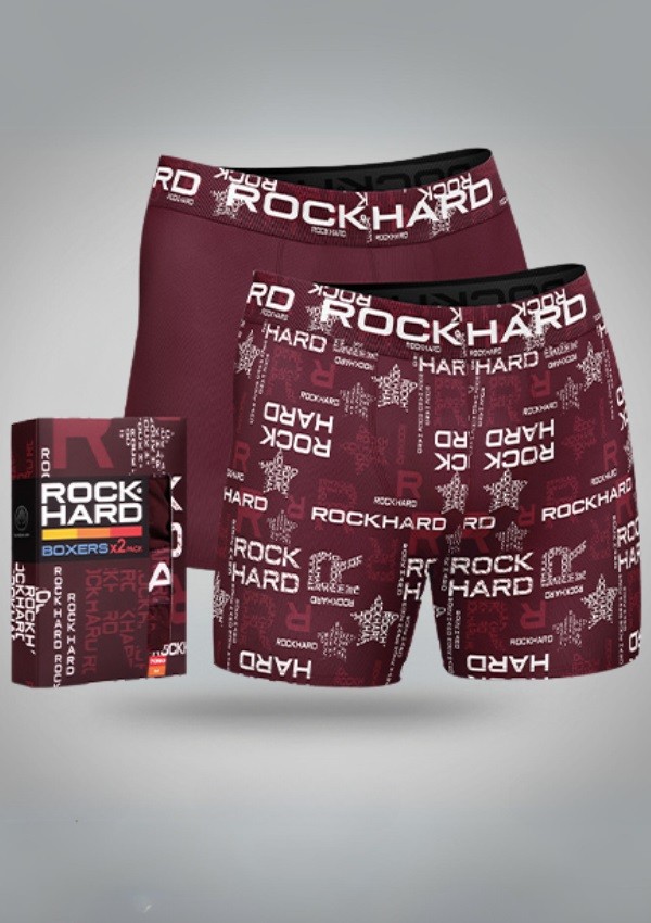 Pánské boxerky vínové – sada 2 kusů V DÁRKOVÉ KRABIČCE ROCK HARD rock stars