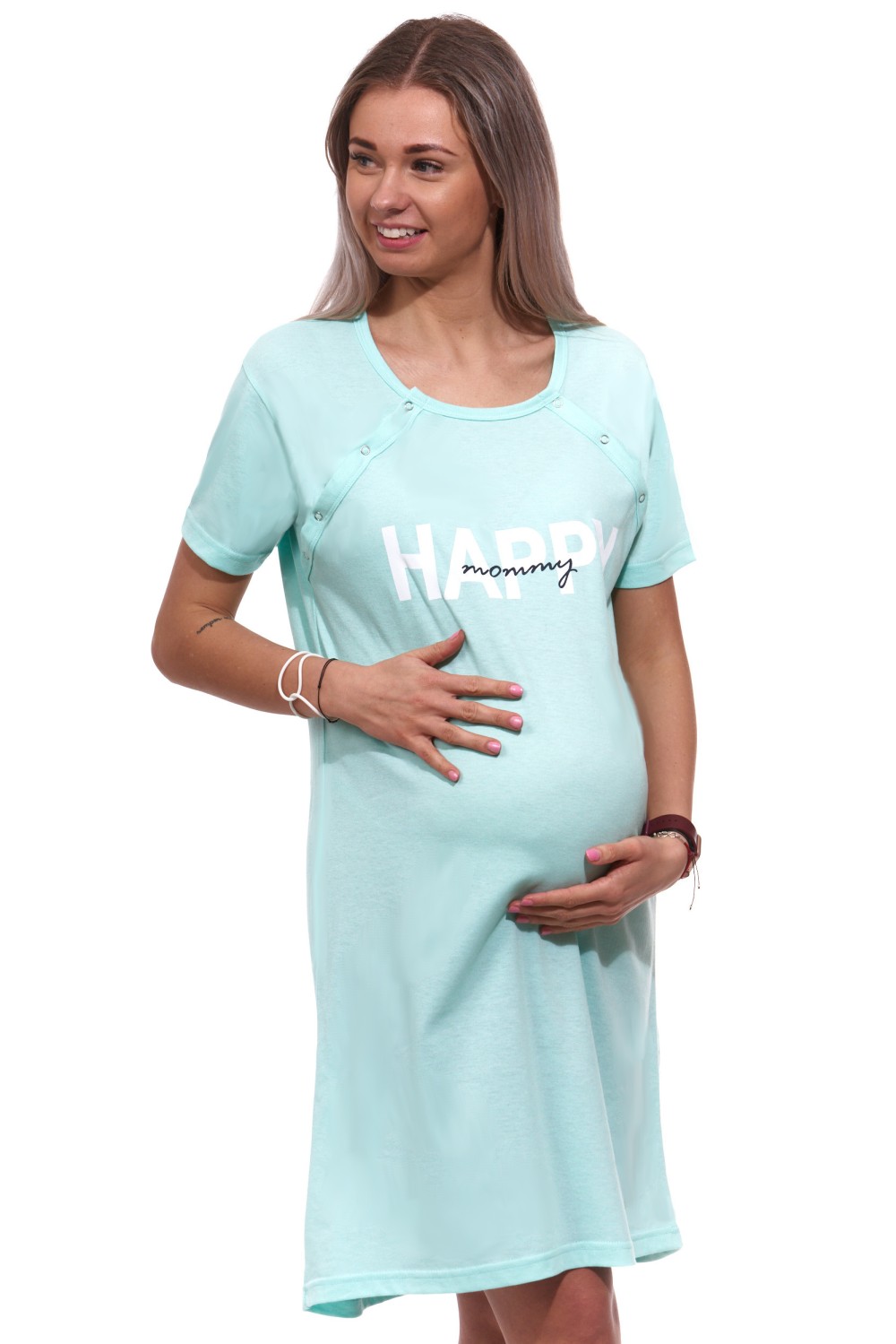 Azurová kojící noční košilka dvojpropínací na patentky HAPPY máma