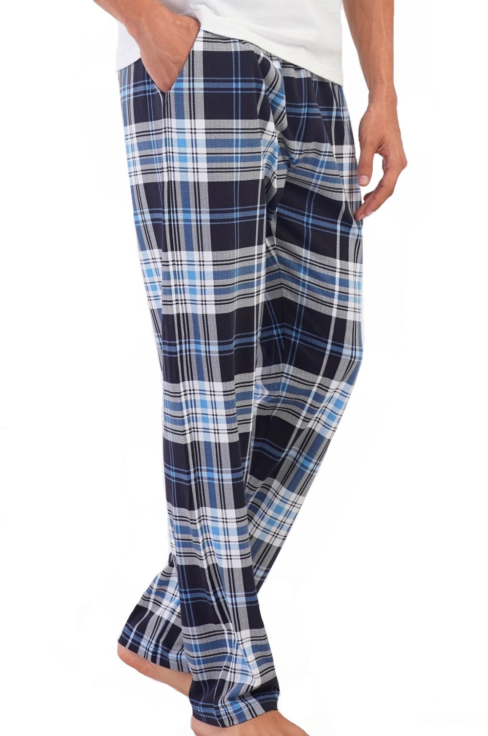 Šedé a černě i modře kárované pyžamové kalhoty pánské z bavlny 1XL-4XL