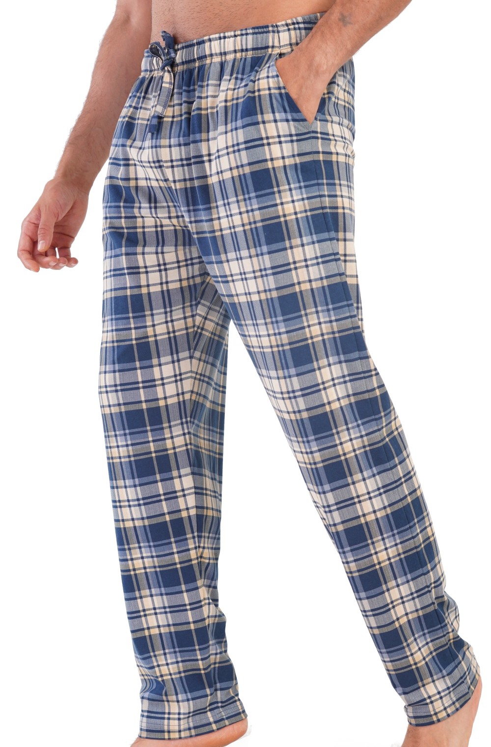 Modré i béžové kárované pyžamové kalhoty pánské z bavlny 1XL-4XL