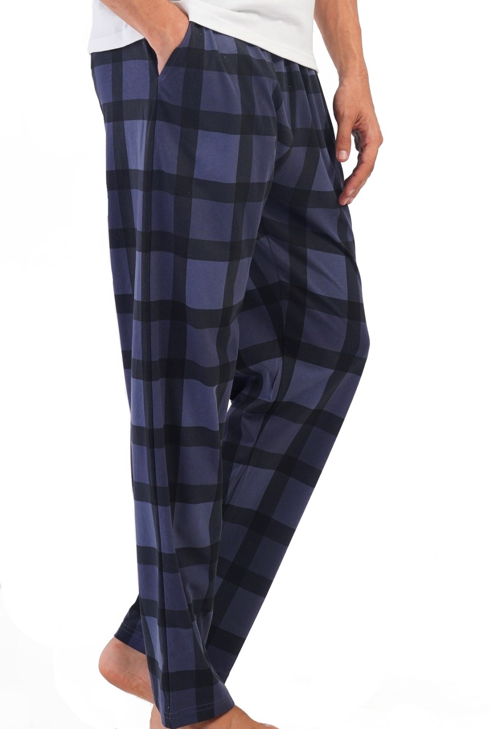 Tmavě modré a černě mřížkované pyžamové kalhoty pánské z bavlny 1XL-4XL