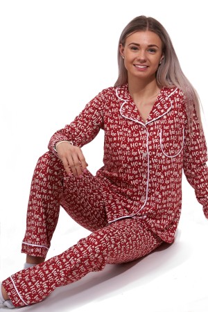 Červené i bílé elegantní pyžamo celopropínací pro ženy či dívky - Ho ho ho, na kojení