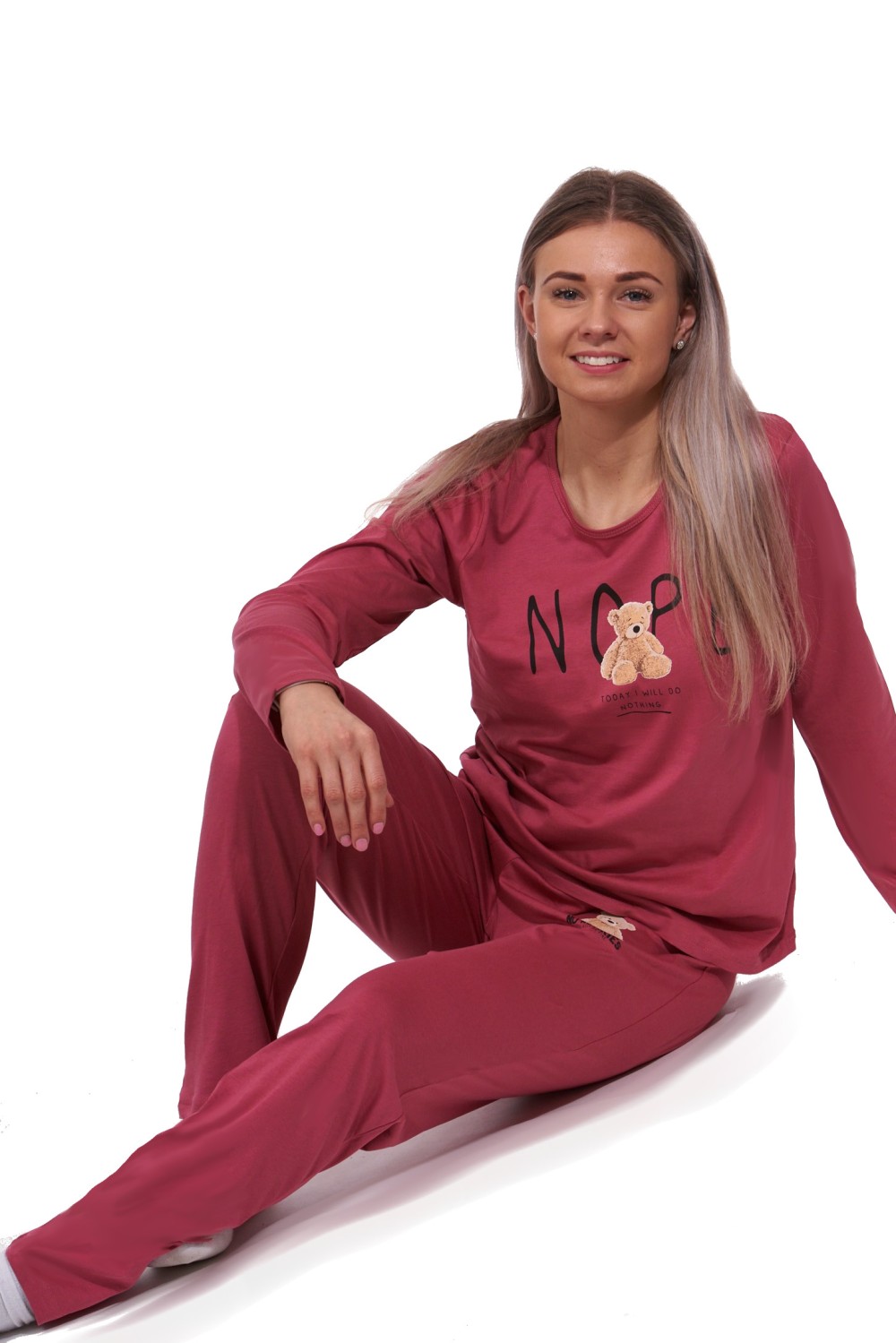 Malinové pyžamo pro ženy či dívky s plyšovím medvídkem