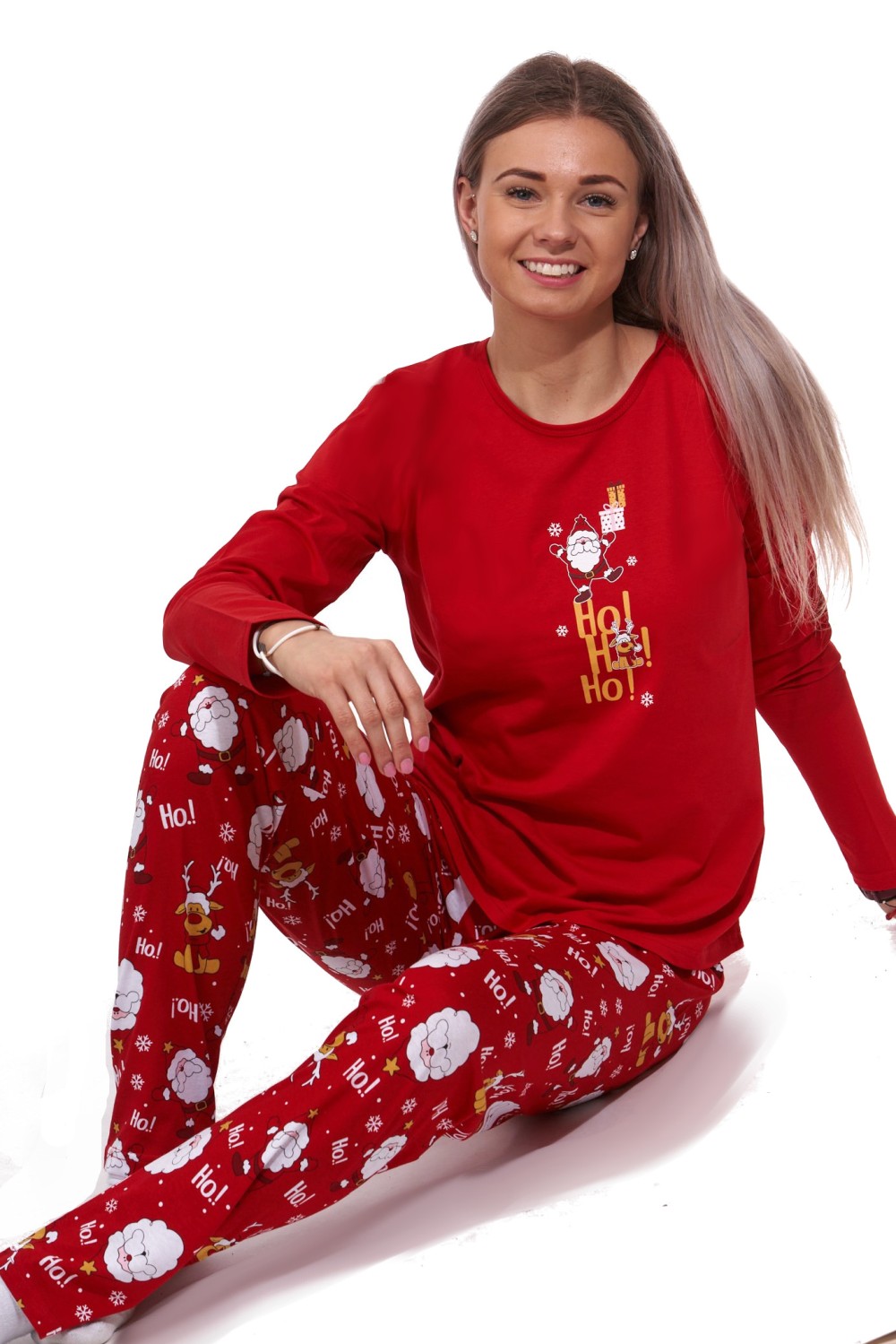Červené i bílé Vánoční pyžamo pro ženy či dívky Ho ho ho - Santa Claus