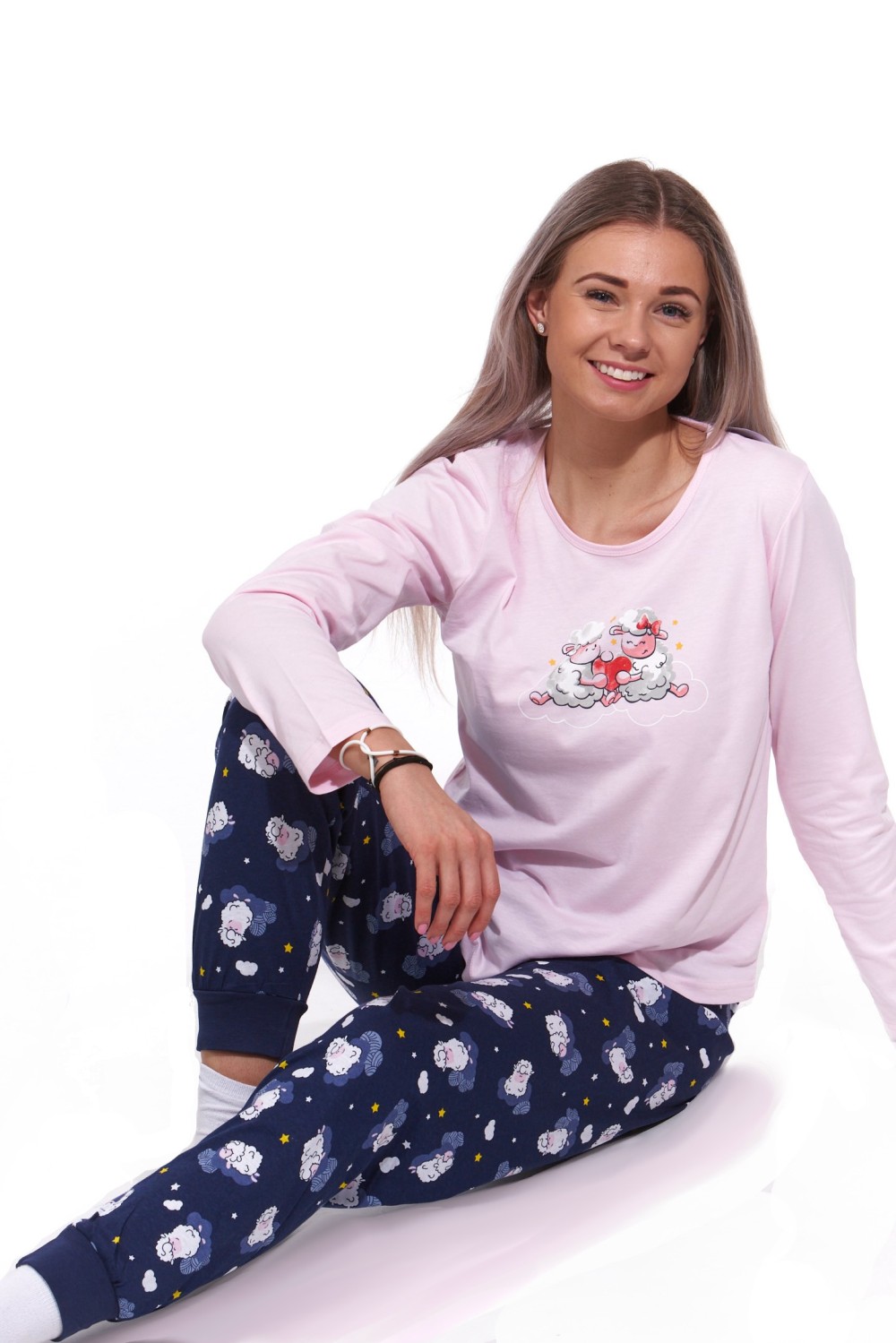Růžové i modré pyžamo pro ženy či dívky, počítání oveček - zamilované ovečky