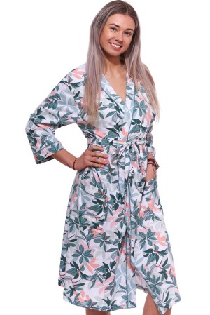 Zelený i bílý lehký dámský župan s meruňkové květy do porodnice na kojení 1XL-4XL