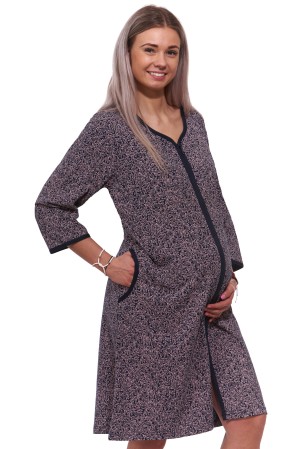 Modrý a růžově květovaný župan nebo košilka pro ženy na kojení celopropínací na zip 1XL-4XL