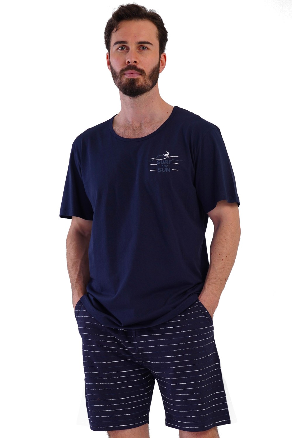 Pánské pyžamo s krátkým rukávem a kraťasy, tmavě modr - SURF AND SUN