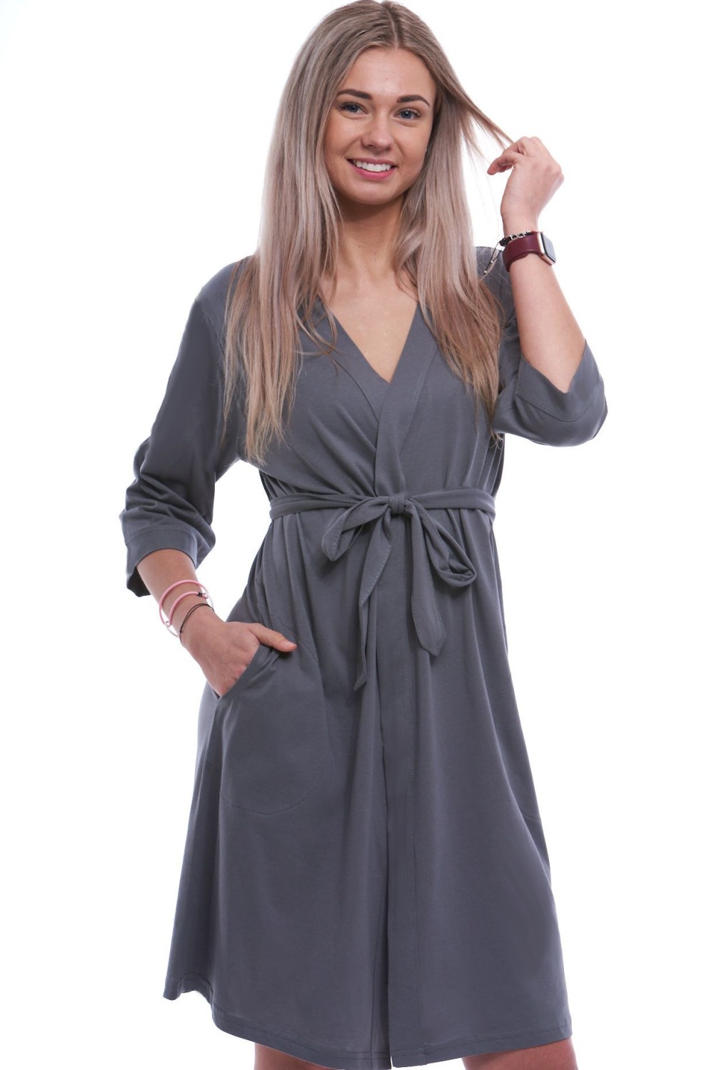 Tmavě šedý lehký dámský župan 1XL,2XL,3XL,4XL