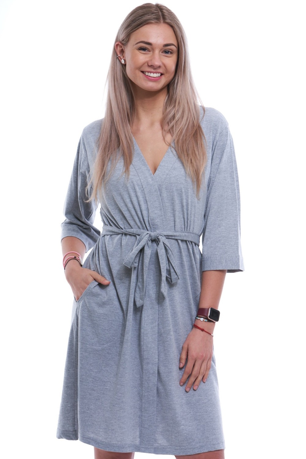 Šedý lehký dámský župan 1XL-4XL