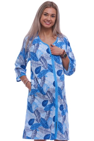 Modrý župan nebo košilka těhotenská i kojící na zip vzor listí 1XL-4XL