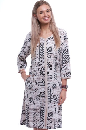 Bézový i hnědý župan nebo košilka těhotenská i kojící na zip mandala vzory 1XL-4XL