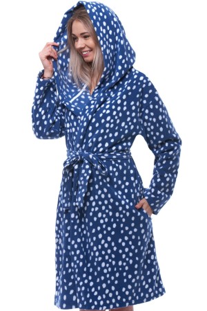 Modrý a bíle puntíkatý dámský župan hřejivý 1XL-4XL
