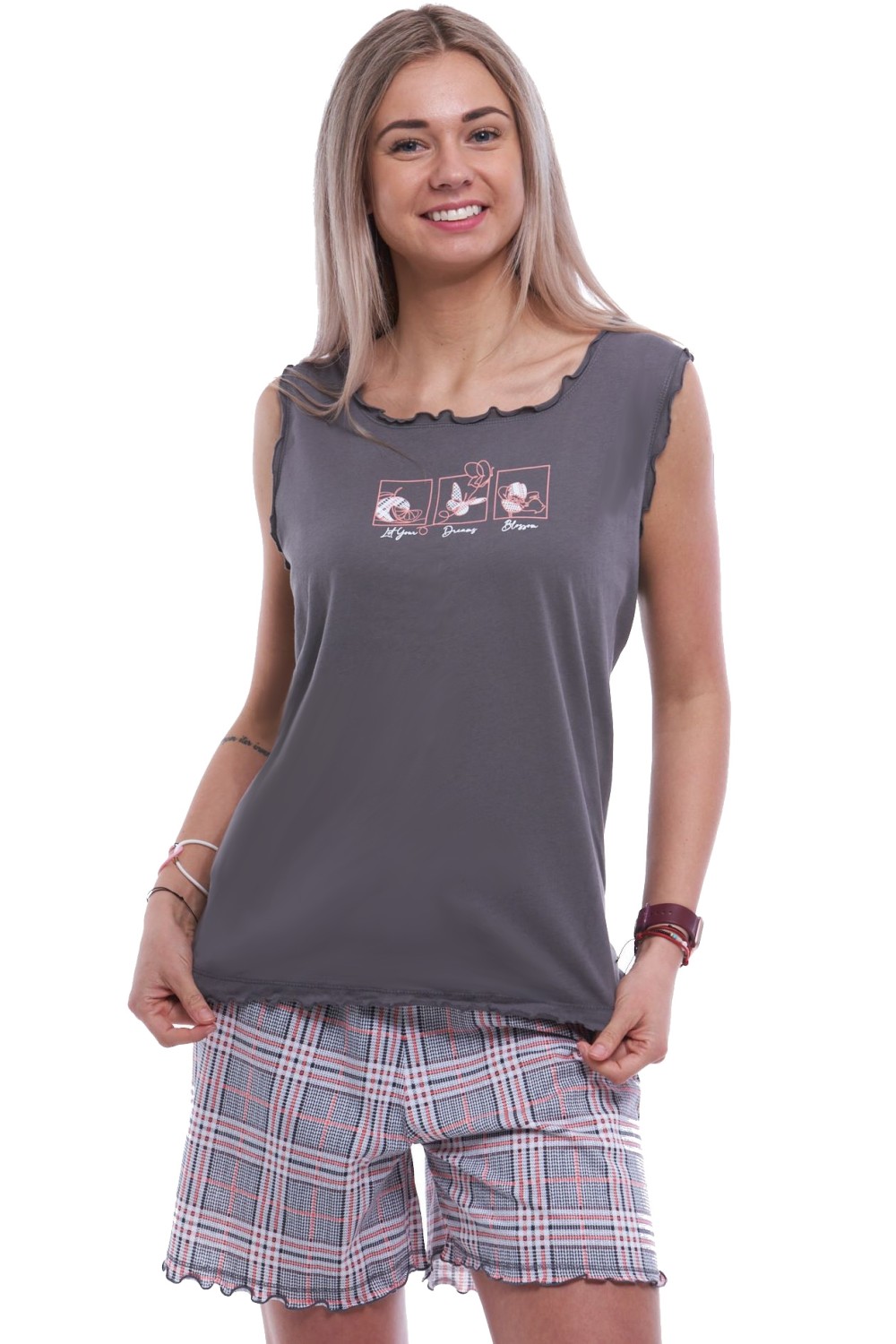 Dámské letní pyžamo z bavlny – kraťasy a top, ideální na doma, na pláž i na výlet 1XL-4XL - Linda