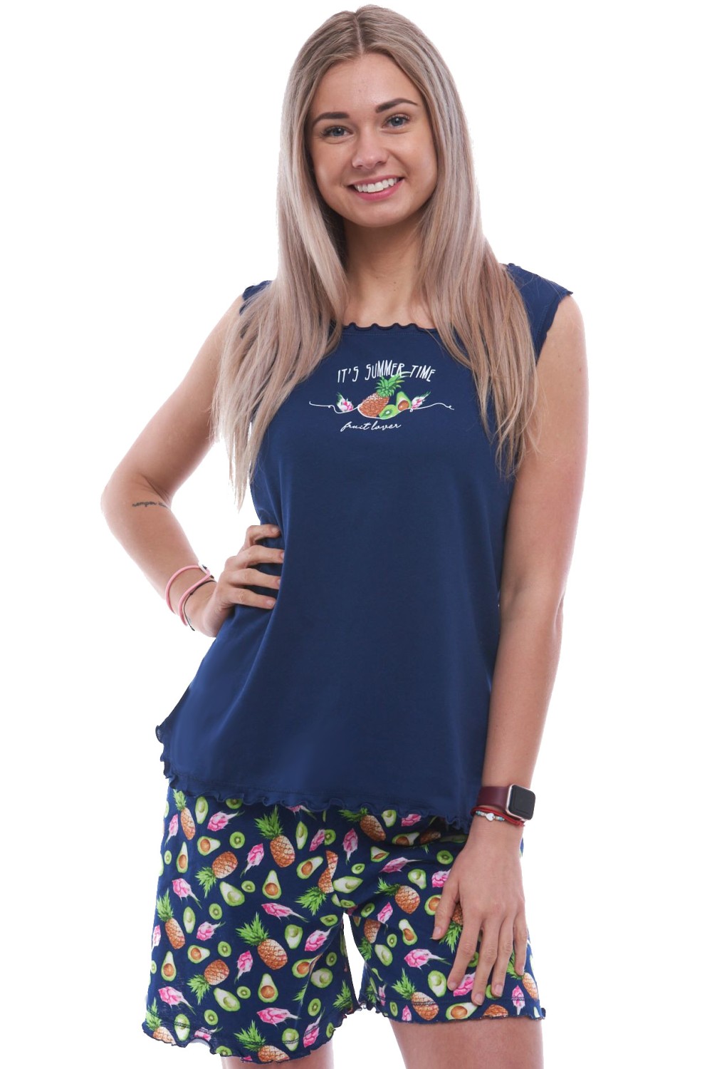 Dámské letní pyžamo z bavlny – kraťasy a top, ideální na doma, na pláž i na výlet 1XL-4XL - Tereza