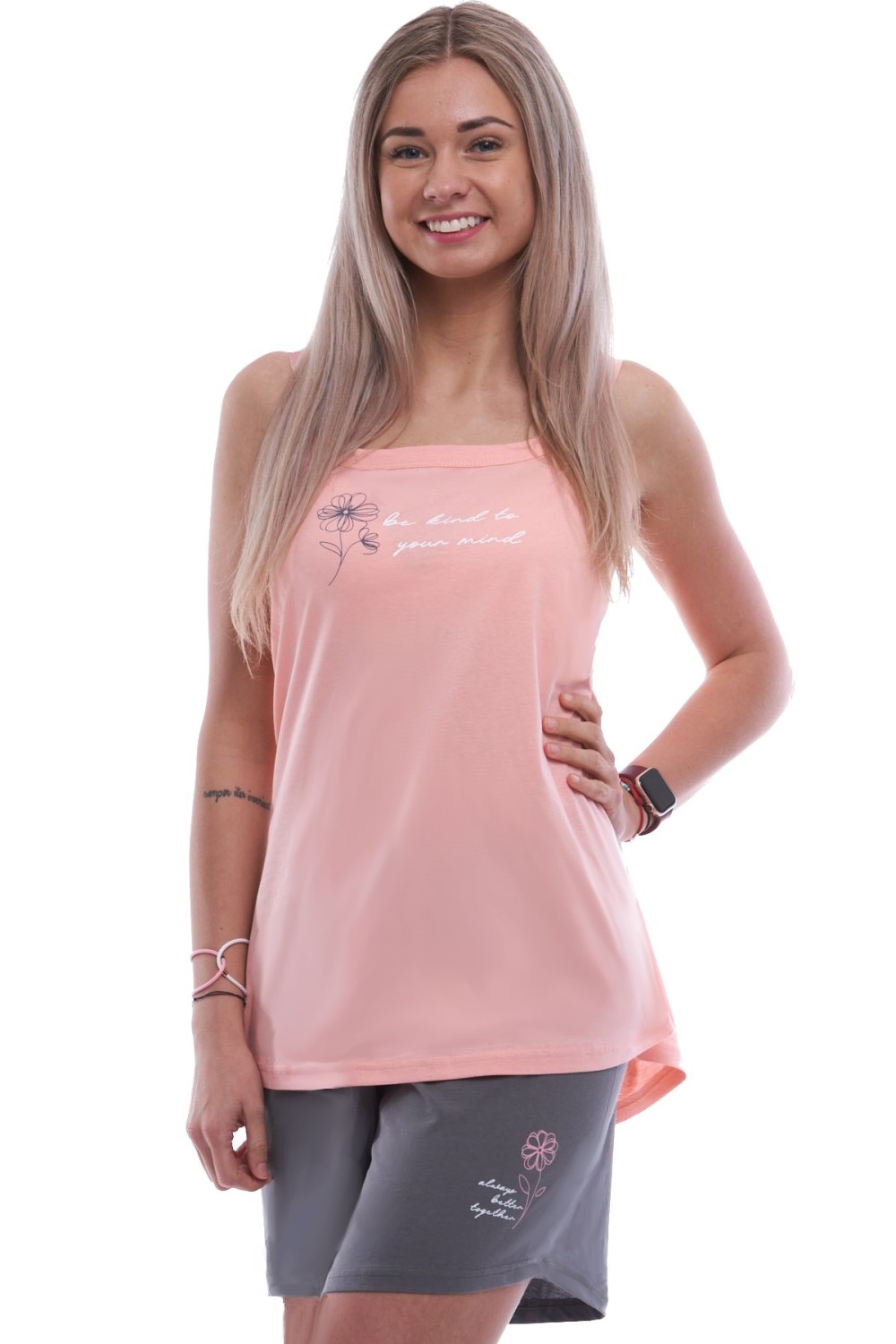Dámské letní pyžamo z bavlny – kraťasy a top, ideální na doma, na pláž i na výlet 1XL-4XL - Sofie