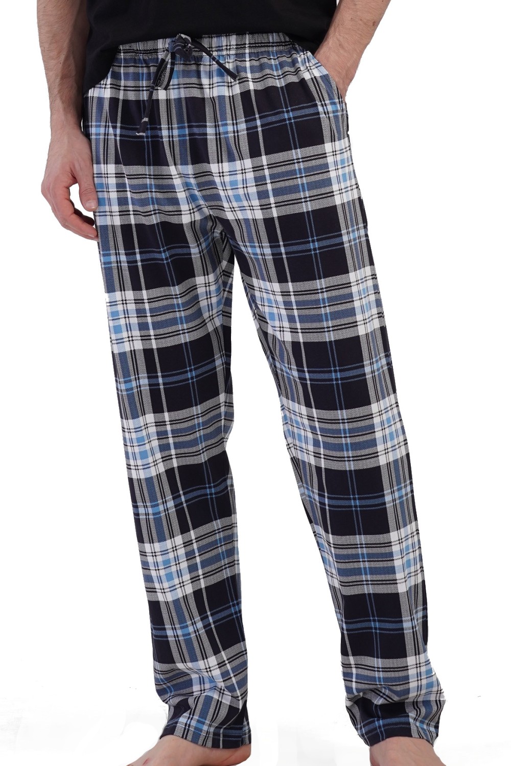 Šedé a modře kárované pánské pyžamové kalhoty