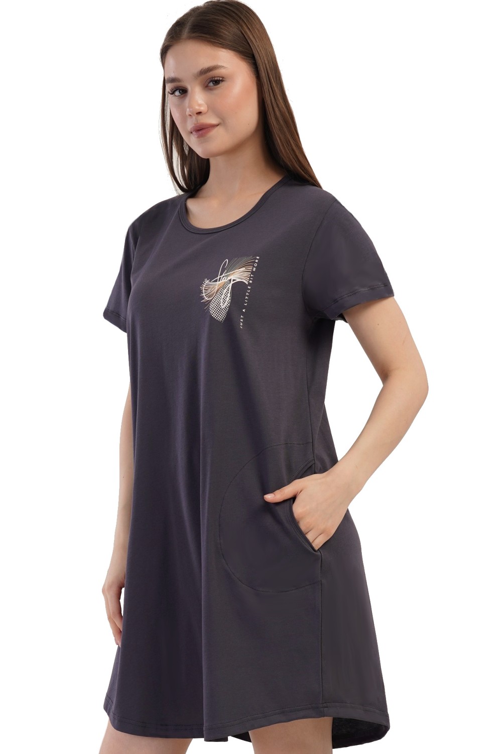 Šedá noční košilka s krátkými rukávy pro ženy či dívky 5XL-7XL