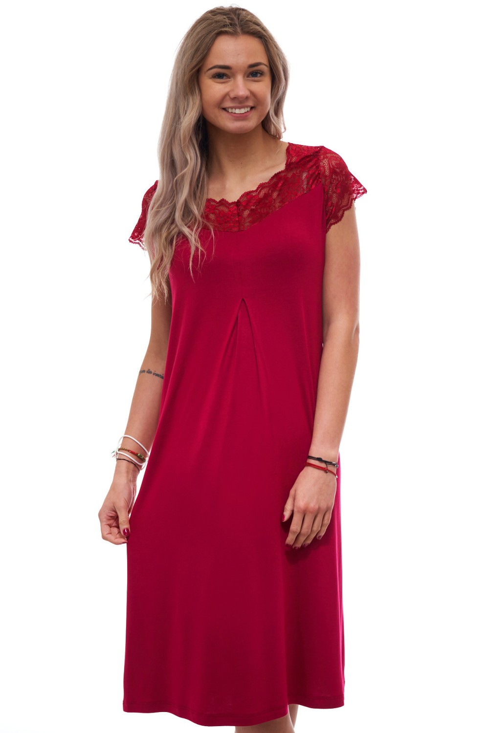 Dámská hedvábně jemná a pružná noční košilka vínová – áčkový střih, velikosti 2XL–5XL