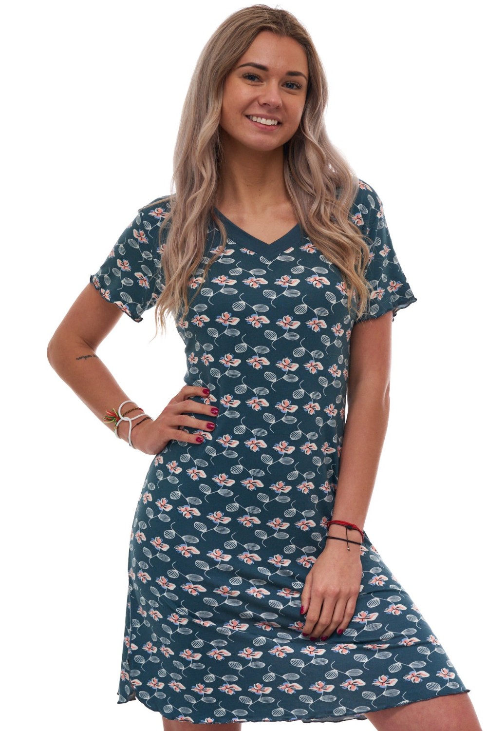 Luxusní dámská košilka – elegantní, extra pružná, petrolejová s květinovým vzorem GEOMETRIC FLORAL