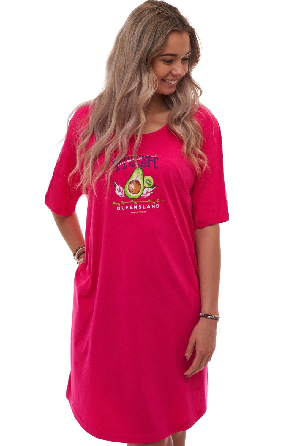 Dámská noční košilka ze 100% bavlny – FRESH QUEENSLAND, růžová, velikosti 1XL–4XL