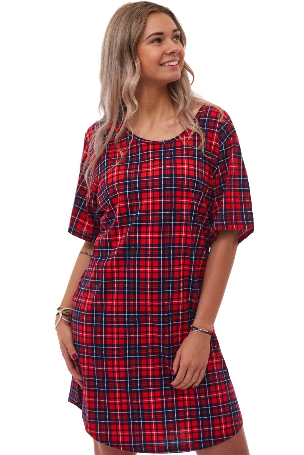 Červená károvaná košilka s modro-bílým vzorem – bavlna, kapsy, 1XL–4XL