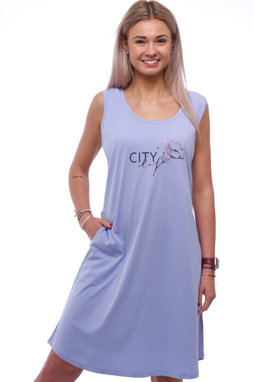 Fialová dámská noční košilka bez rukávů CITY life 1XL-4XL