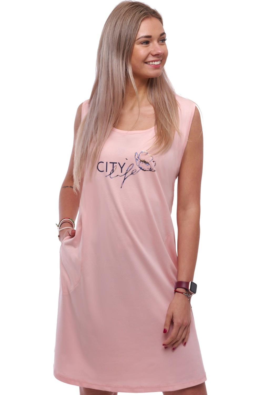 Růžová dámská noční košilka bez rukávů CITY life 1XL-4XL